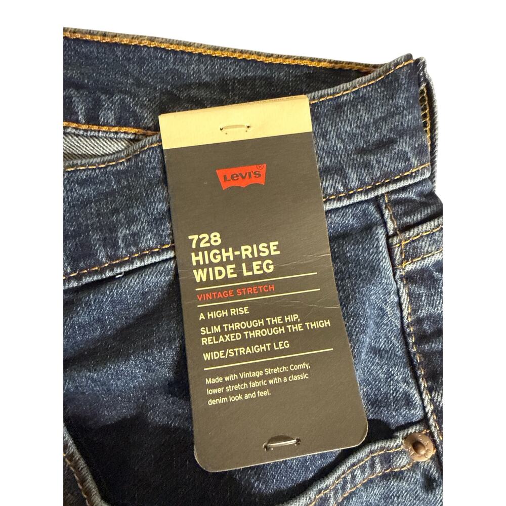 Levi’s 728 High Rise Wide Leg Jeans NWT 34x32 Vintage Stretch Dark Wash - Picture 7 of 9